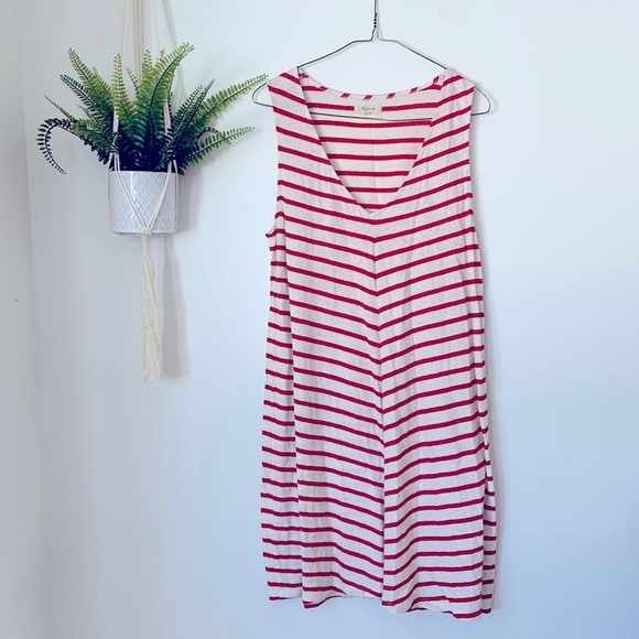 Madewell Sleeveless Red and White Striped Linen Dress - Picture 2 of 9